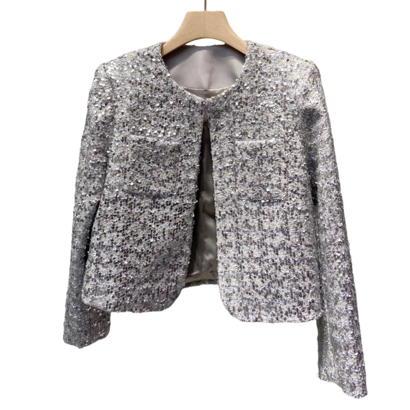 Scale Small Suit Purple Coat Retro Thin Shiny Cardigan Coat Gauze Skirt