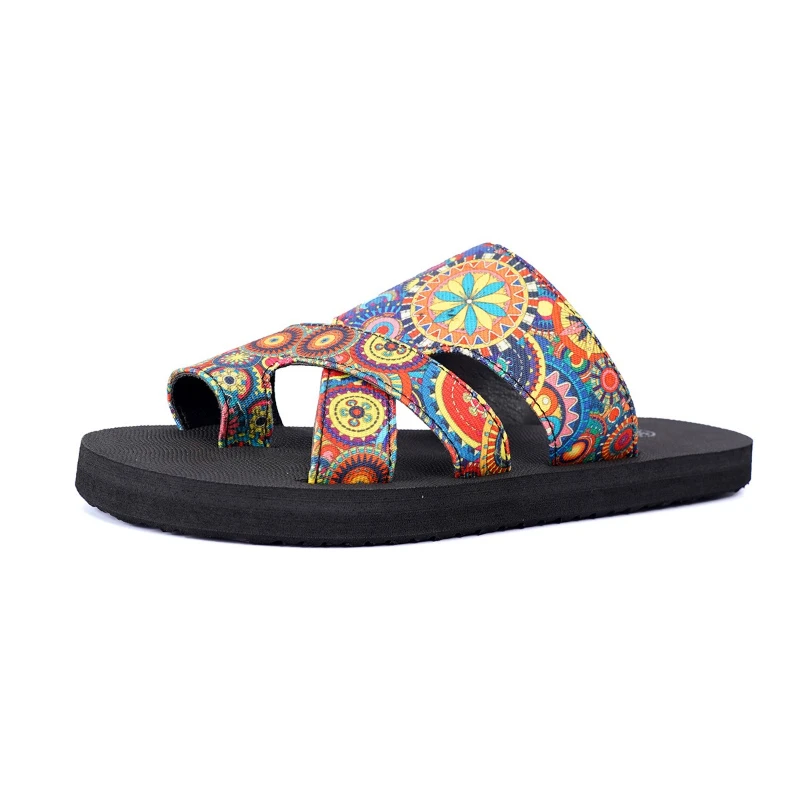 مجموعة أصابع القدم بنمط جديد شباشب ملونة ذات نعل سميك بمقاس كبير، صندل شاطئ على الطراز العرقي