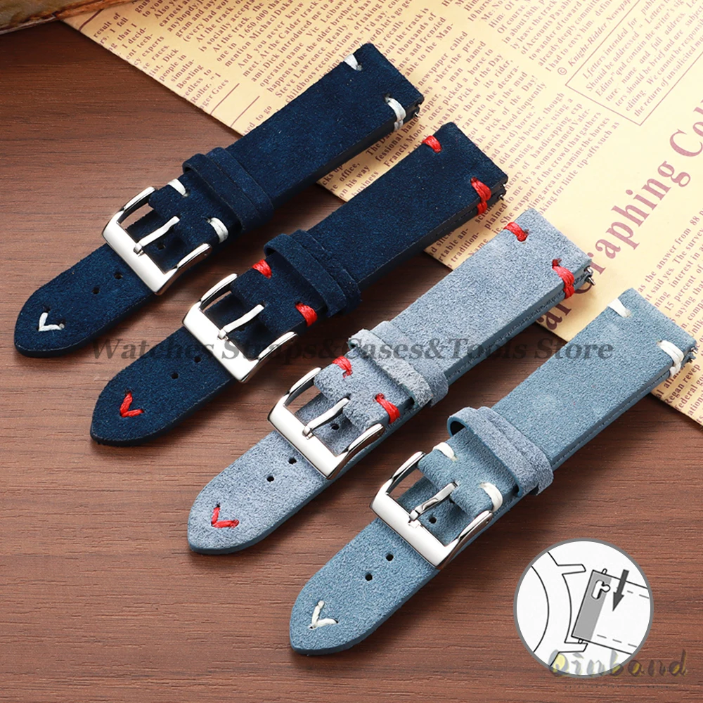 Suede Leather Vintage Watch Strap 18mm 20mm 22mm Watch Band Replacement Strap Blue Sport Bracelet Quick Release WatchAccessories