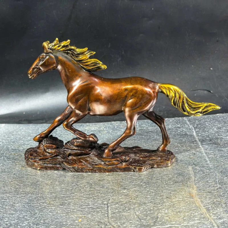 Gilt copper horse sculpture with flying swallow, symbolizing instant success, home office desk decoration, gift and craft it
