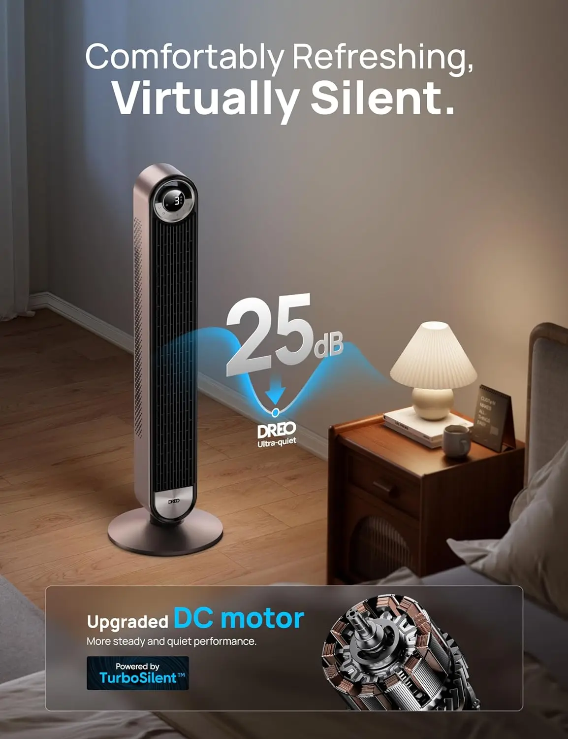 Dreo Smart Tower Fans for Home, 90° Oscillating Fan Bedroom Indoors, Voice Control Floor with 12H Timer, 42 Inch Quiet Bladeless