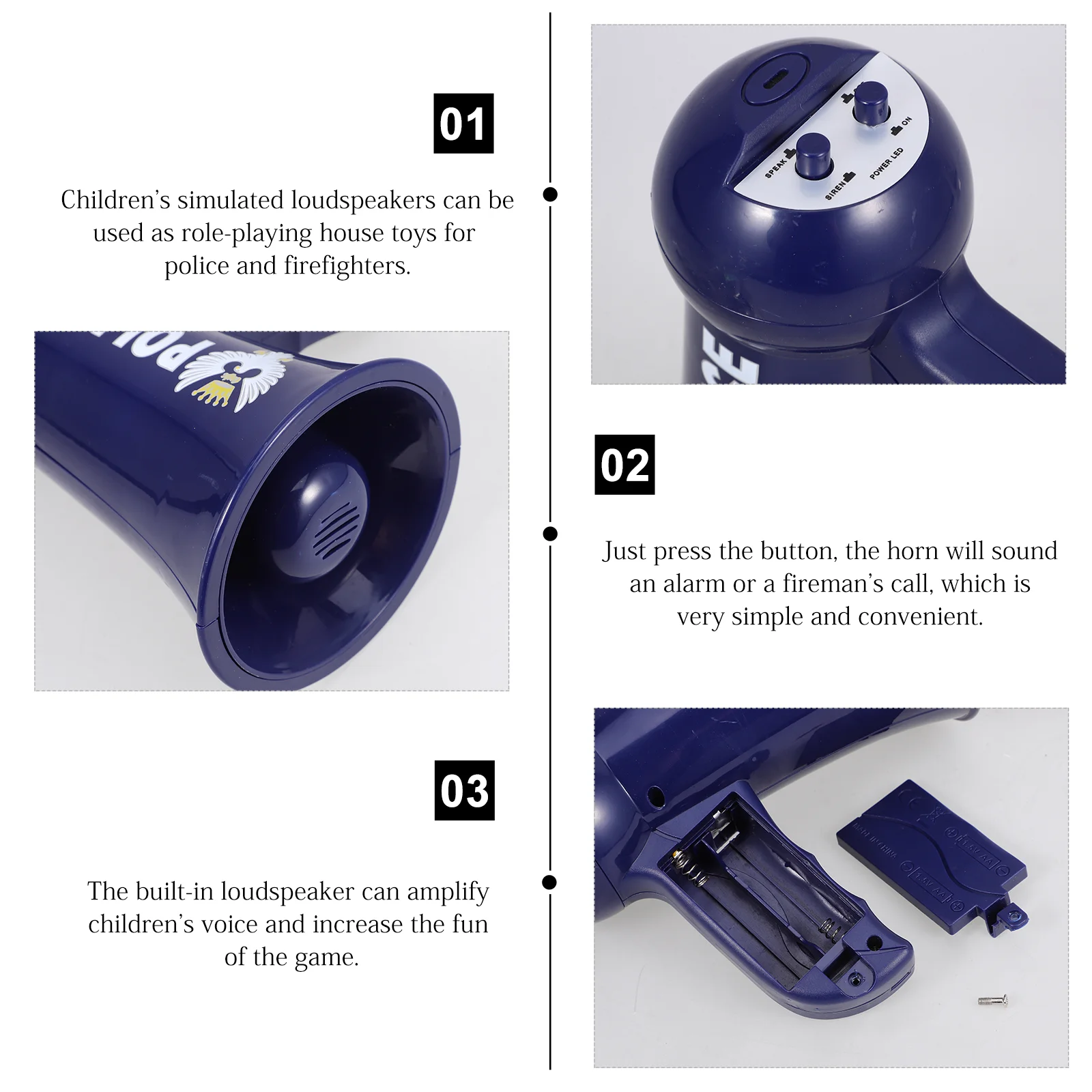 Megáfono de juguete para niños, altavoz de simulación, juego de simulación para niños, policía, bombero, trompeta educativa, plástico seguro