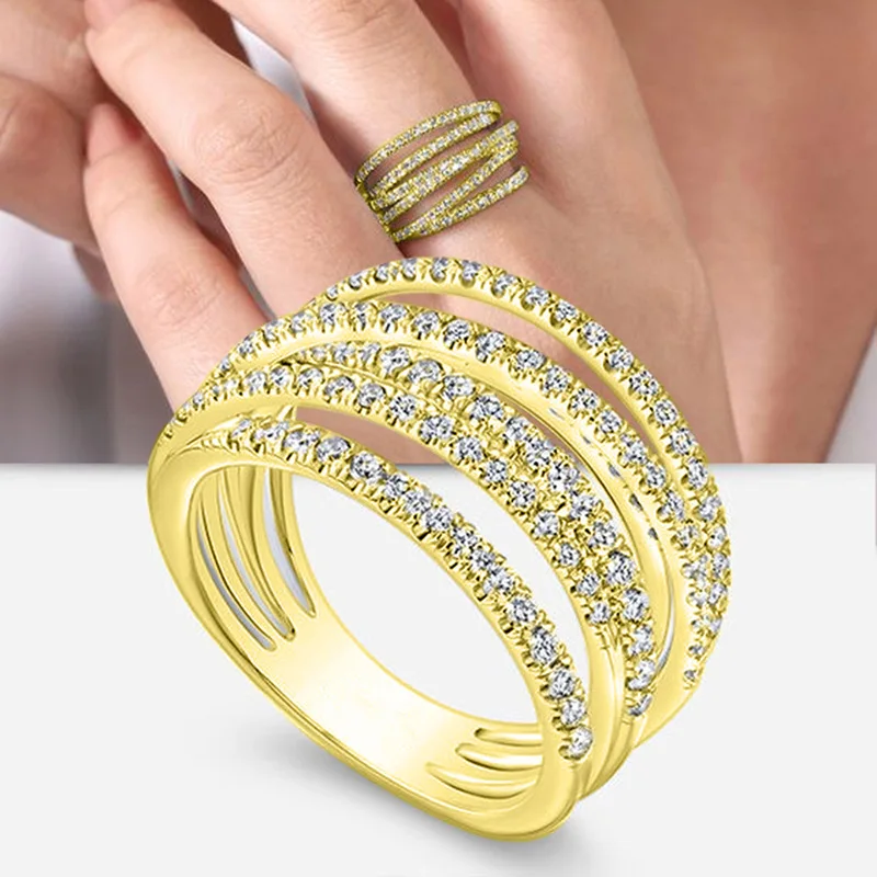 Wide Ring for Women Multilayer Gold Color Luxury Twist Design Band Cocktail Rings Fashion Female Accessories Party Jewelry