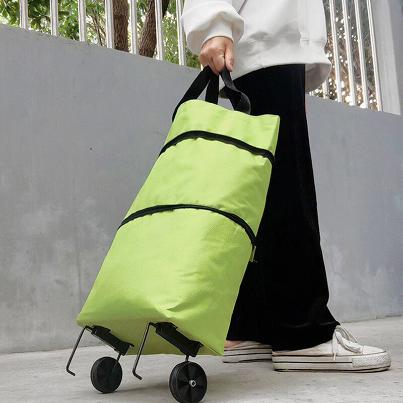 1Pc PVC Multifunctional Foldable Portable Shopping Cart With Wheel And Detachable Supermarket Travel Daily Storage Bag