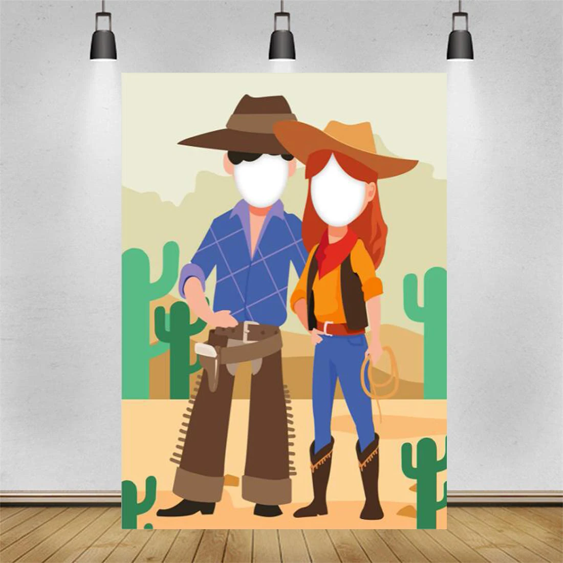 

Cowboy Cowgirl Cactus Banner Backdrop Pretend Play Party Game Photo Booth Props West Cowpuncher Theme Decor Background Boy Girl