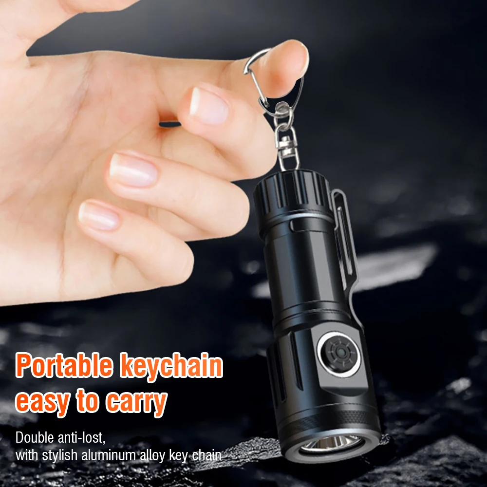 BORUiT Mini EDC Flashlight 1000LM LED Strong Light Type-C Rechargeable Torch 5 Light Modes Waterproof Camping Hiking Cap Lamp