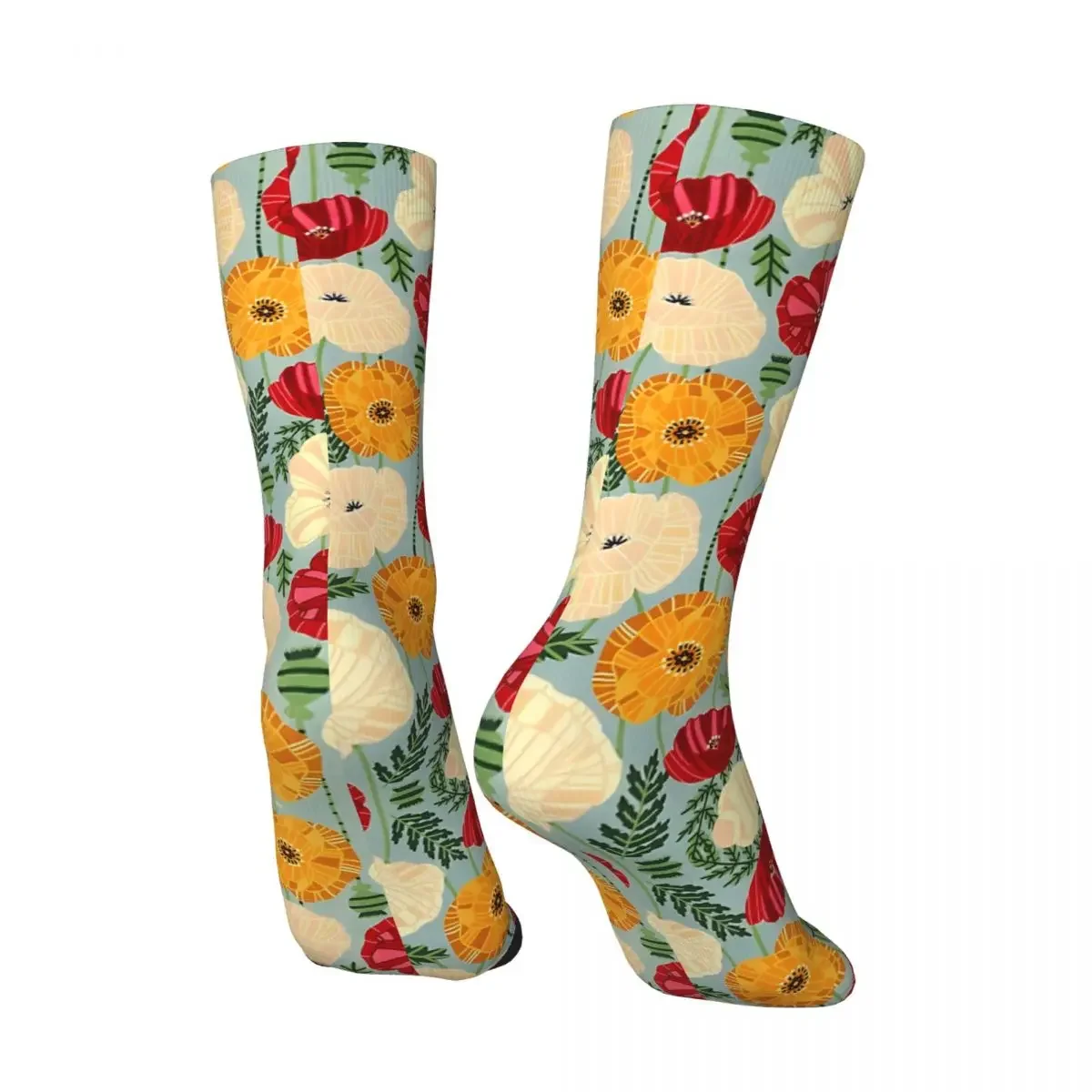 Textured Poppies Men's Socks Vintage Harajuku Street Style Novelty Casual Crew Sock