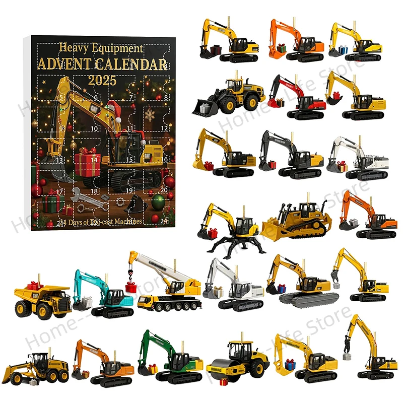 

Heavy Equipment Advent Calendar 2025 24 Days Christmas Countdown Calendar 24 Die-Cast Machines Mini Excavator Ornaments