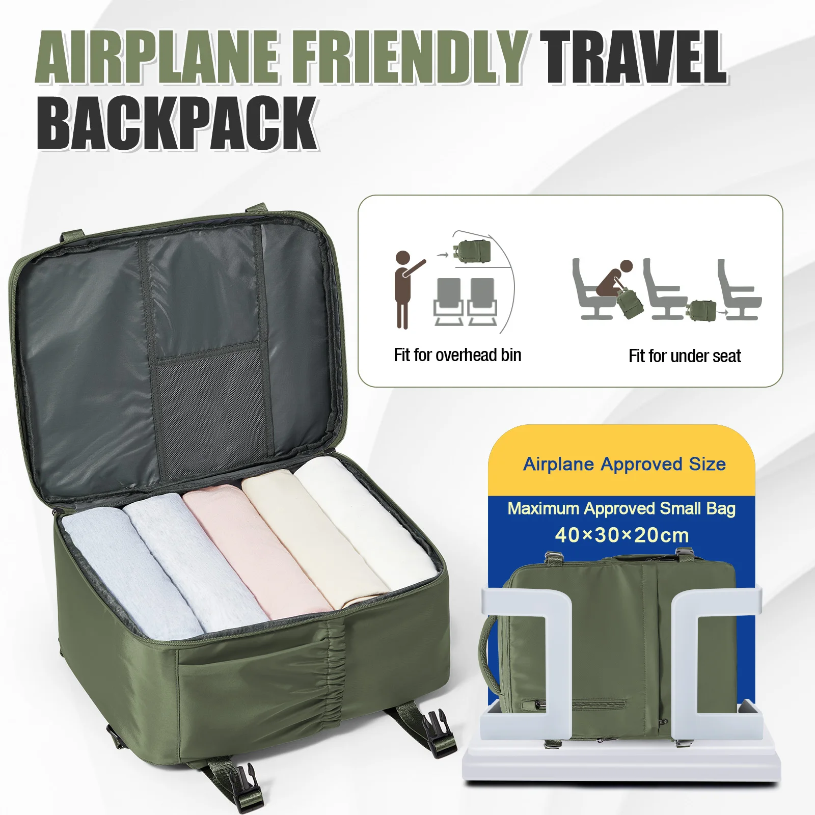 حقيبة ظهر Ryanair مقاس 40 × 30 × 20 حقيبة سفر على شكل طائرة للرجال والنساء، حقيبة ظهر للكمبيوتر المحمول مقاس 15.6 بوصة حقيبة مفرغة للسفر مع مضخة #5