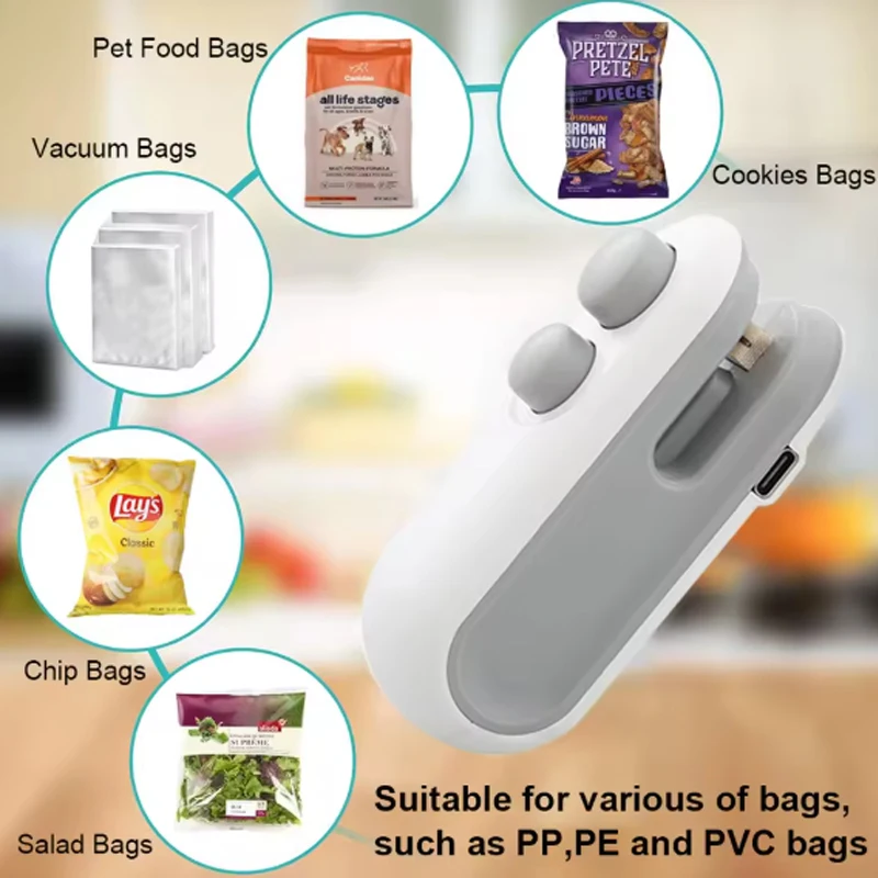 Handheld Bag Sealer Mini Heat Vacuum Food Sealer with Cutter and Magnet 2 in 1 Bag Sealer for Plastic Bags Snacks Food Storage