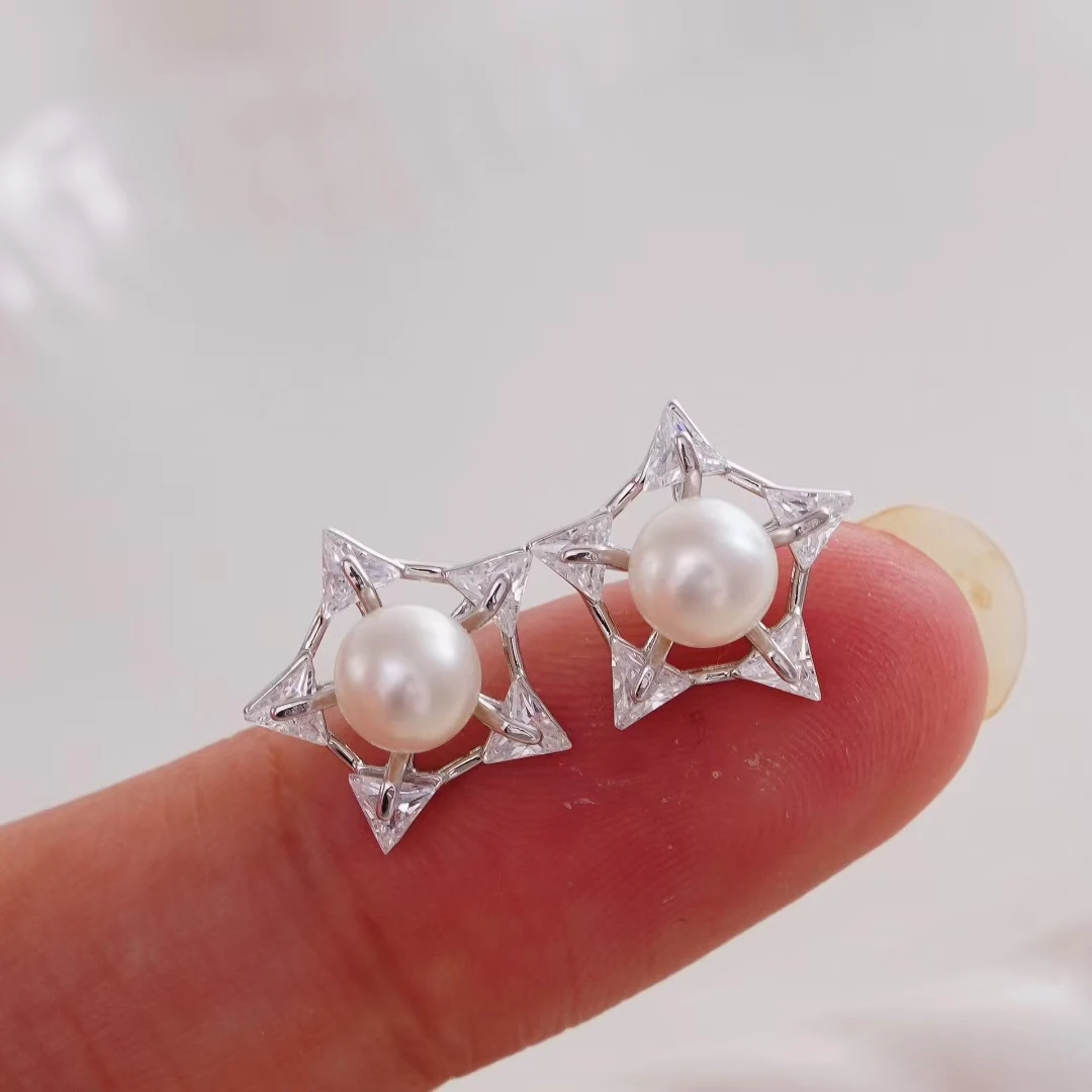 

Серьги из стерлингового серебра 925 пробы в форме звезды, крепления для ювелирных изделий, аксессуары для жемчуга 5-6 мм, 3 пары/лот