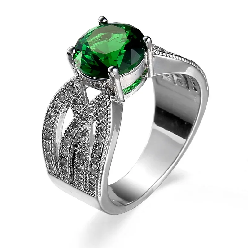 Fashion Green Stone Jewelry 925 Sterling Silver Hollow-out Infinity Round Circle AAA Zircon Rings for Women Love Wedding Jewelry