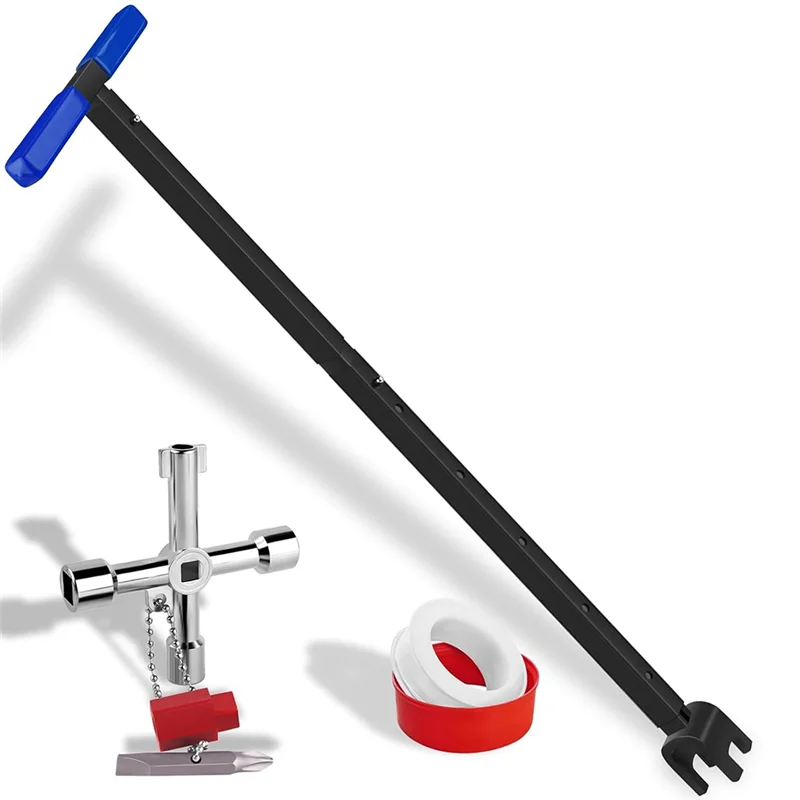 Watermeter sleutel uitgeschakeld gereedschap 15 inch tot 28 inch met 4-weg nutsvoorzieningen sleutel, T-handvat verwijderbare watermeter moersleutel-AS97