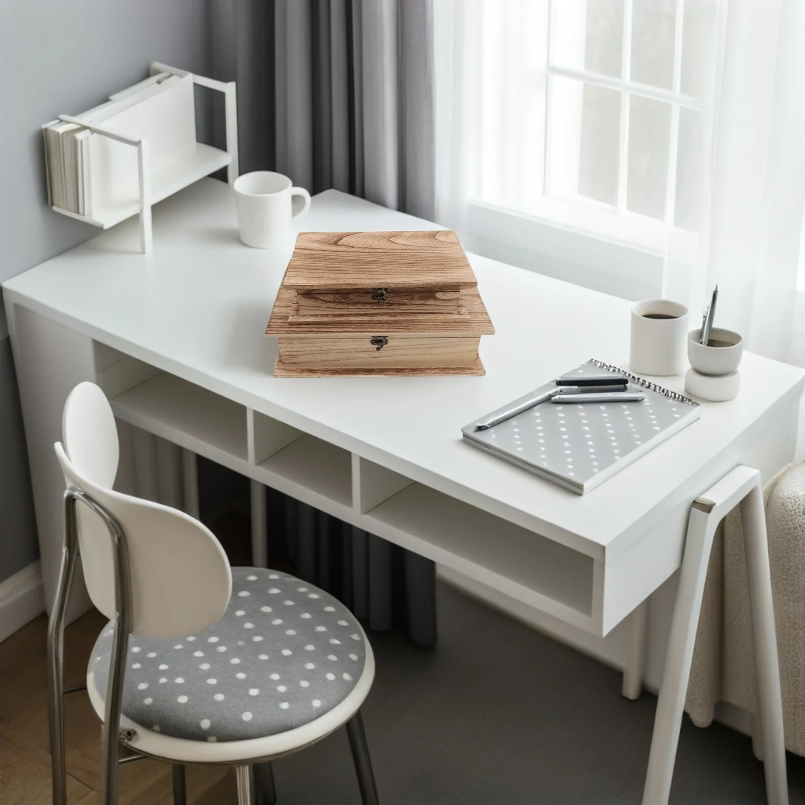 2 pezzi di scatola per ricordi in legno a forma di Bibbia con coperchio ribaltabile per gioielli, custodia per gingilli, organizer decorativo per libri di carte