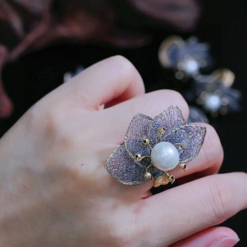 

SGARIT Fine Jewely New Natural Freshwater Pearls Ring 10-11mm 14k Filled Gold Lace Craftsmanship Woman Rings