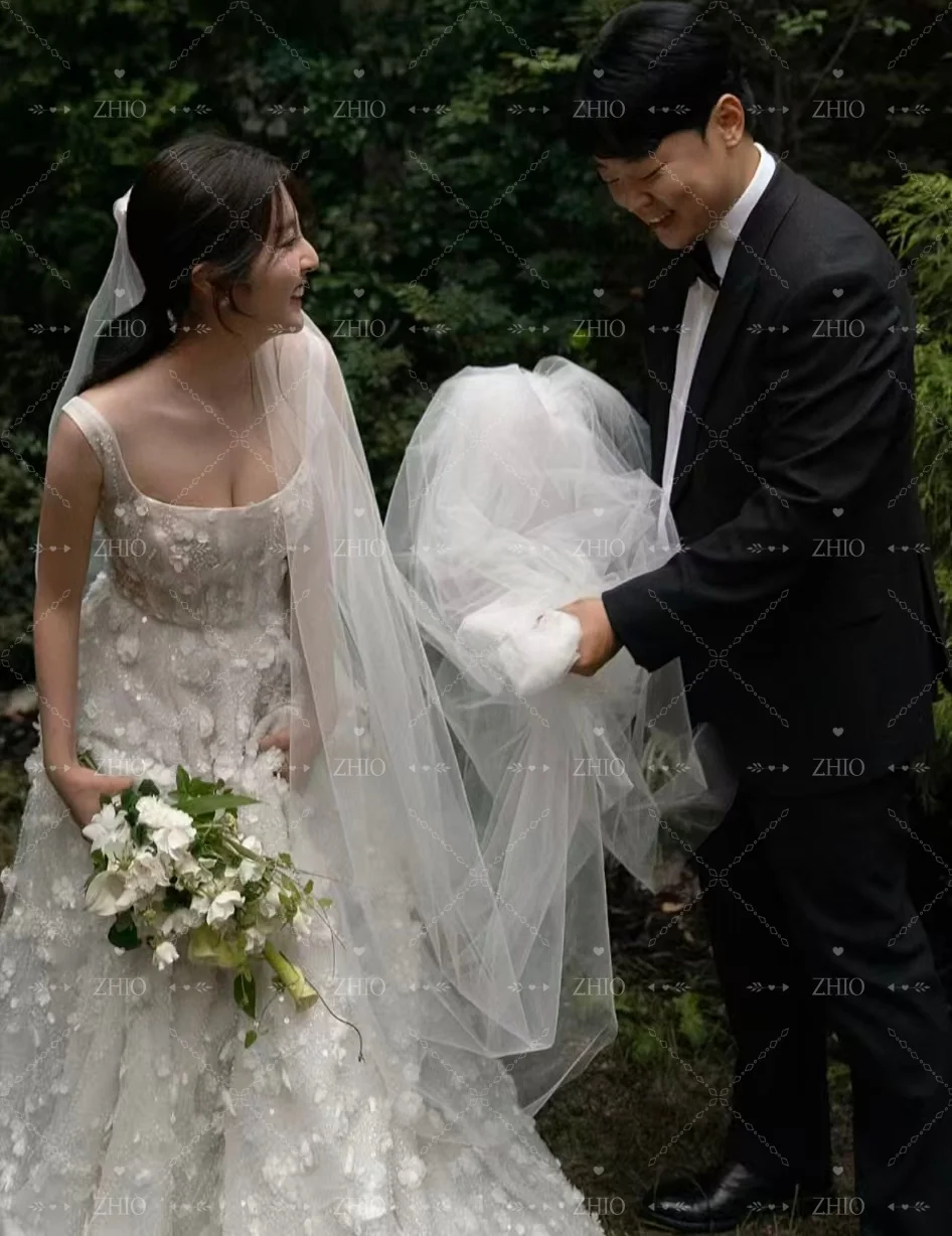ZHIO فستان زفاف رائع مزين بالزهور أشرطة سباغيتي سويب تراين كوريا صورة تبادل لاطلاق النار فستان استقبال الزفاف Cutsom  ওয়েডিংдres 2026