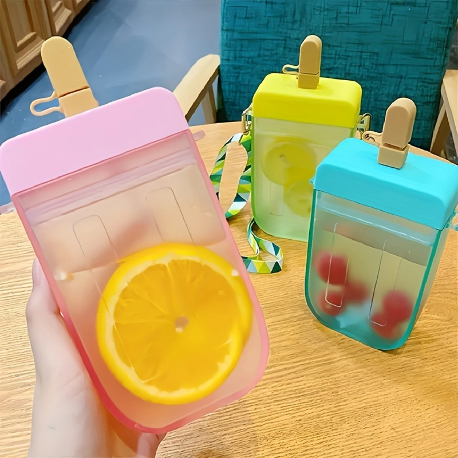 

300L/10.14oz Cute Popsicle Shape Water Bottle, Portable Water Cup With Straw And Sling, Outdoor Portable Water Cup