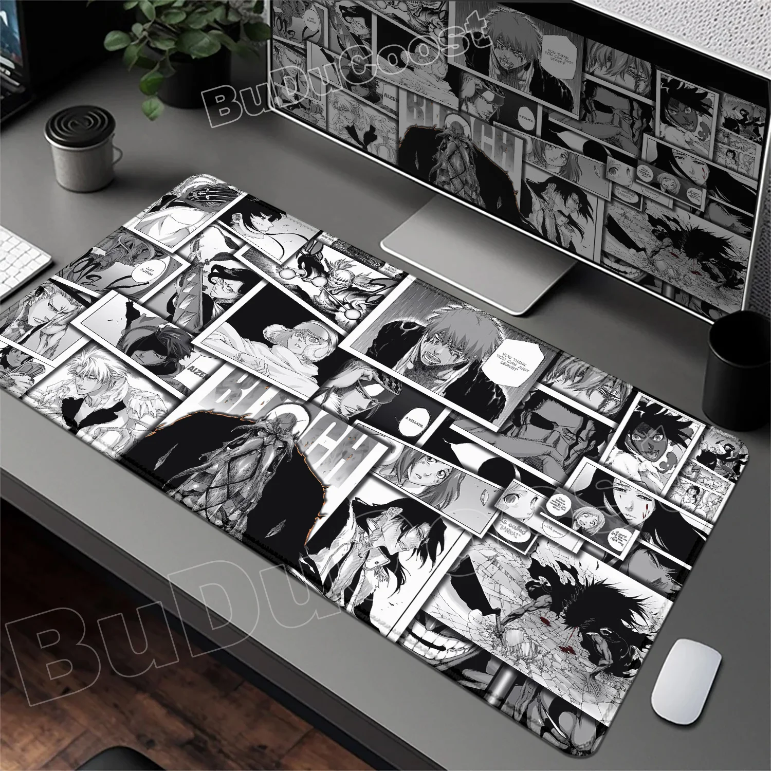 Anime Bleach XXL Mousepad 900x400 Large Non-Slip White & Black Computer Gaming Desk Mat with Comic Design Keyboard Accessory