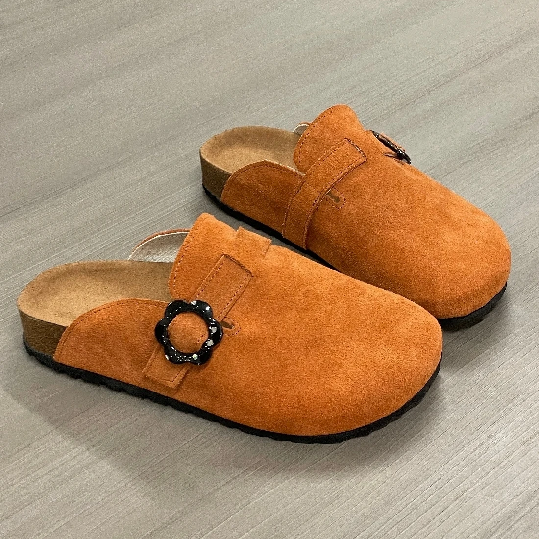 Xingliupi Cow Suede Cork Slippers Trend Women Clogs Mules Footbed Cork Mules Men Baotou Slippers Summer Cork Daily Sandals Comfy view 2