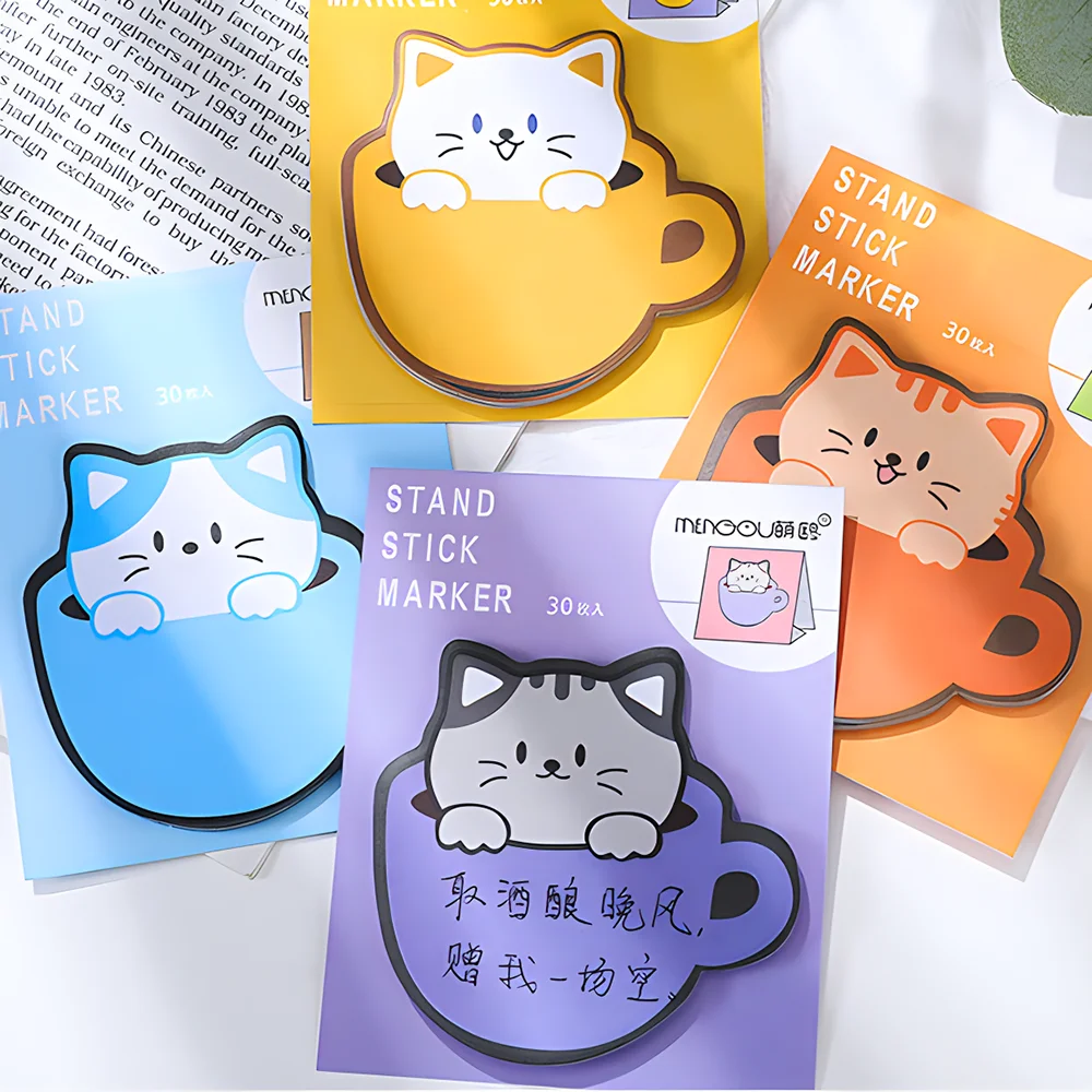 Kawaii Cat Sticky Notes Cute Memo Pad Post Notepad Funny Journal Stationery Book Sticker Diary Planner Index Tab Checklist To Do