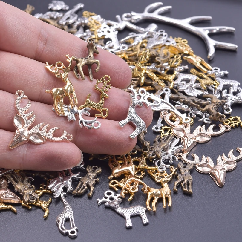 Vintage Mixed 10/30/50/100pcs/lot Steampunk Charm Alloy Elk Giraffe Deer Pendants Christmas Decoration DIY Craft Jewelry Making