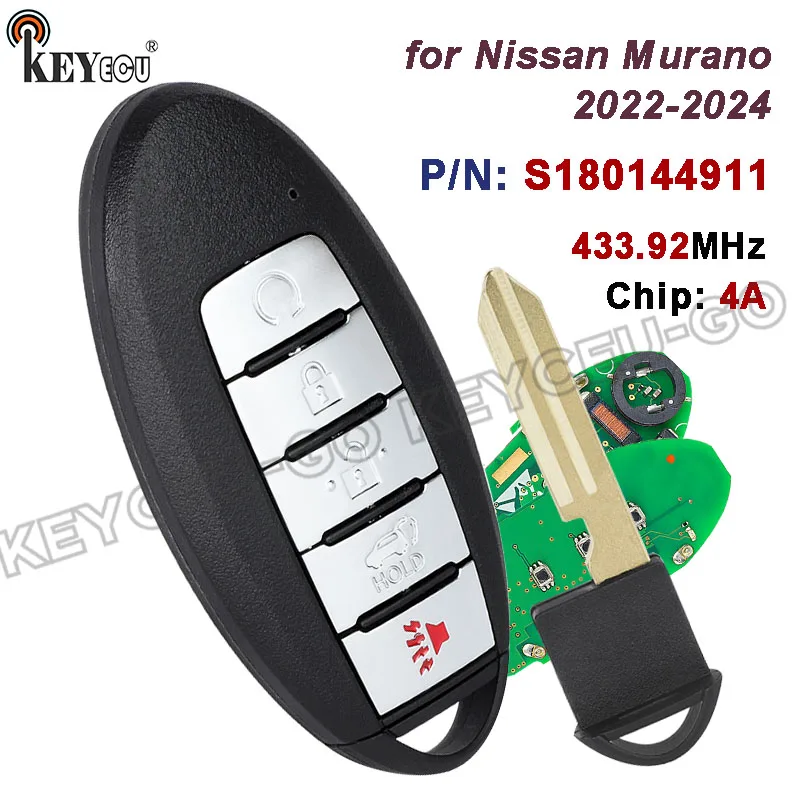 

Чип KEYECU 433,92 МГц 4A S180144911 KR5TXN7 285E3-9UH7A для Nissan Murano 2022 2023 2024, умный дистанционный брелок