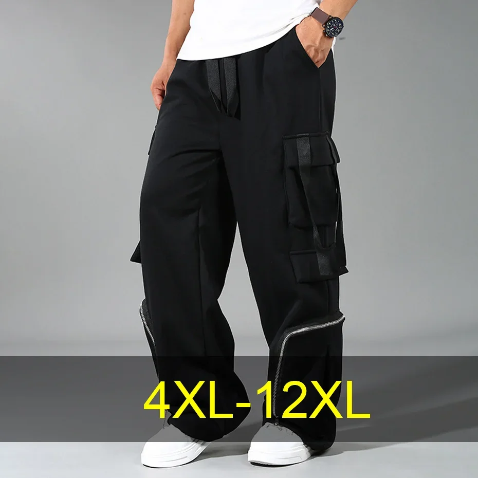 

Streetwear Cargo Pants Men Plus Size 12XL Fashion Casual Ribbon Straight Pants Male Elastic Waist Trousers Big Size 10XL