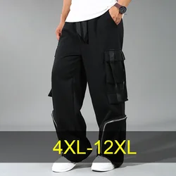 Streetwear Cargo Pants Men Plus Size 12XL Fashion Casual Ribbon Straight Pants Male Elastic Waist Trousers Big Size 10XL