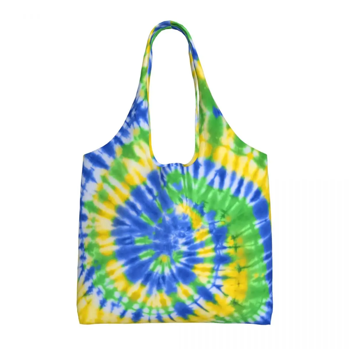 Custom Reusable Tie Dye Blue Green And Yellow Shopping Bag Women Canvas Shoulder Tote Bag Portable Dyeing Groceries Shopper Bags