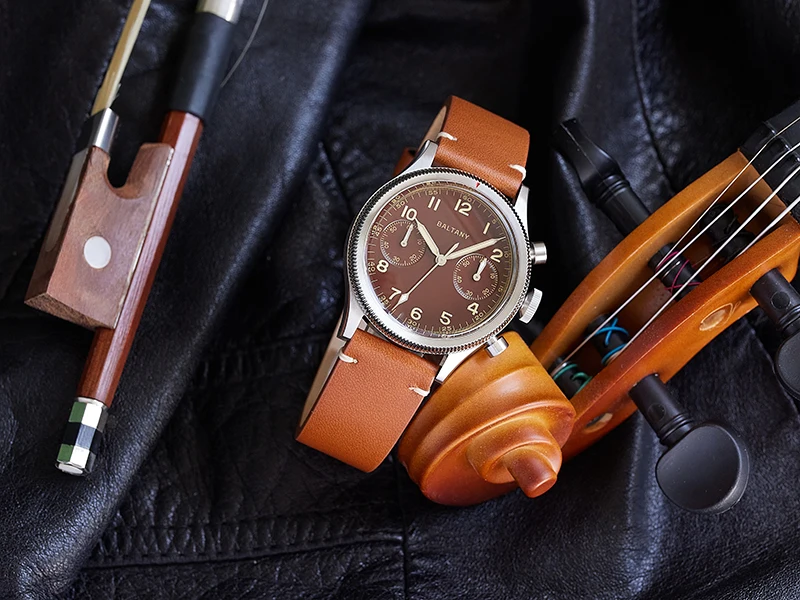 Baltany S5054 Pilot Chrono Quarzuhren, schnelles Zurücksetzen, drehbare Lünette, geriffelte Lünette, Vintage-Retro-Stil, Saphirglas mit Lume – Detail 9