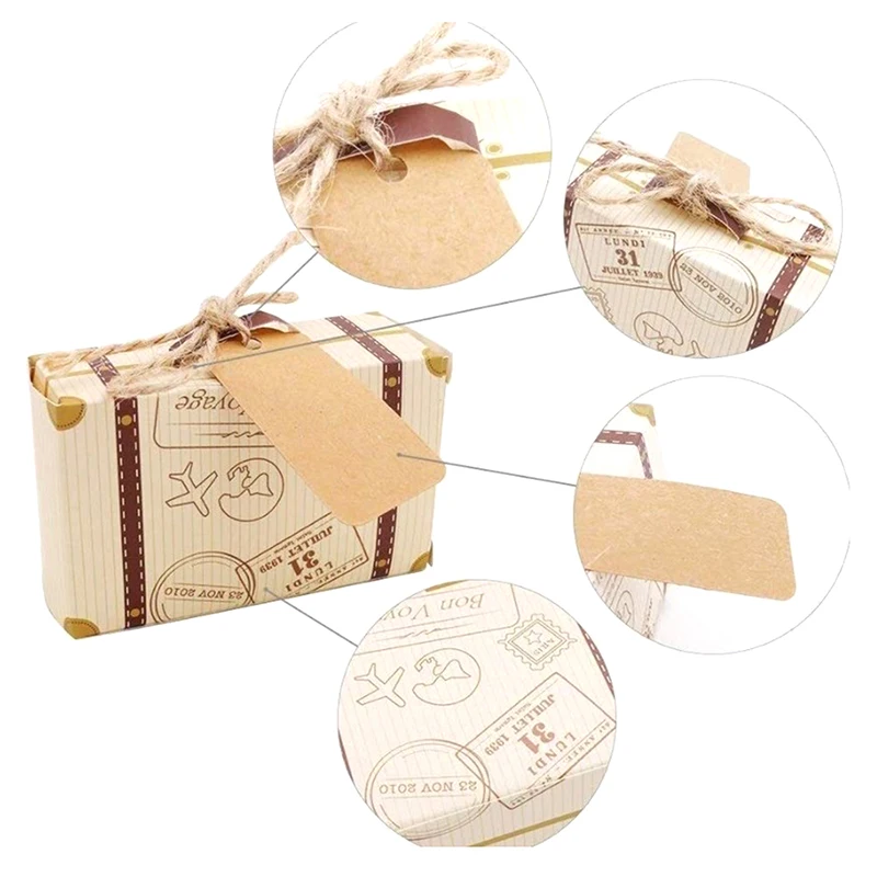 10Pcs Travel Suitcase Candy Box Kraft Paper Gift Boxes Wedding Birthday Party Decoration Supplies Christmas Gift Packaging Boxs