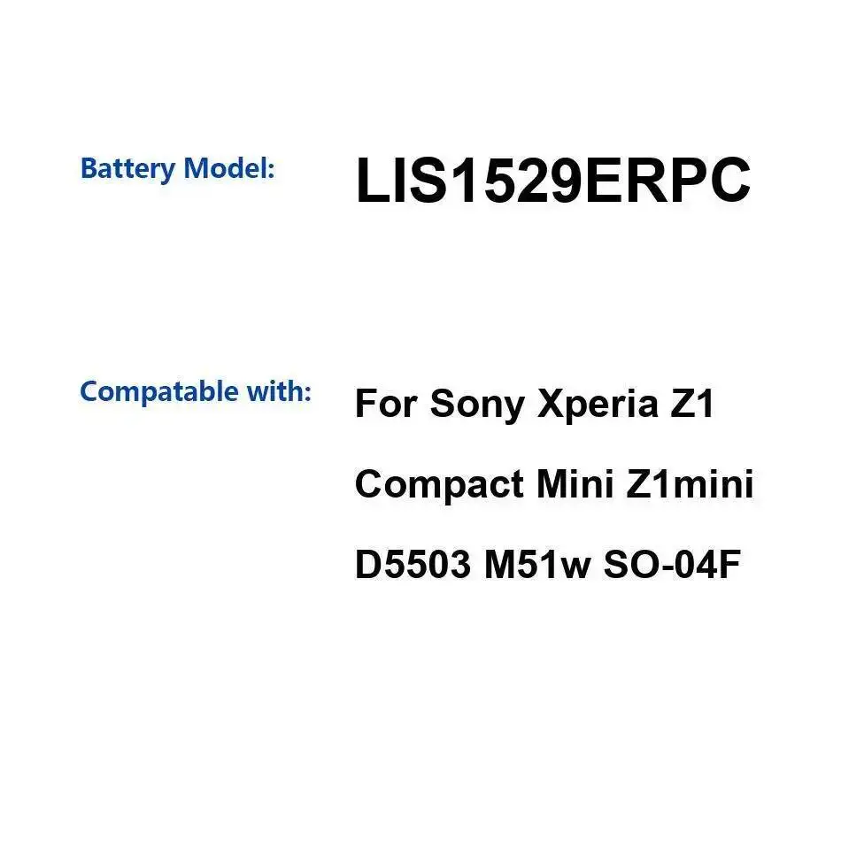 

For Sony Xperia Z1 Compact Mini Z1mini D5503 M51w SO-04F High Performance 2300Mah Mobile Phone Battery LIS1529ERPC