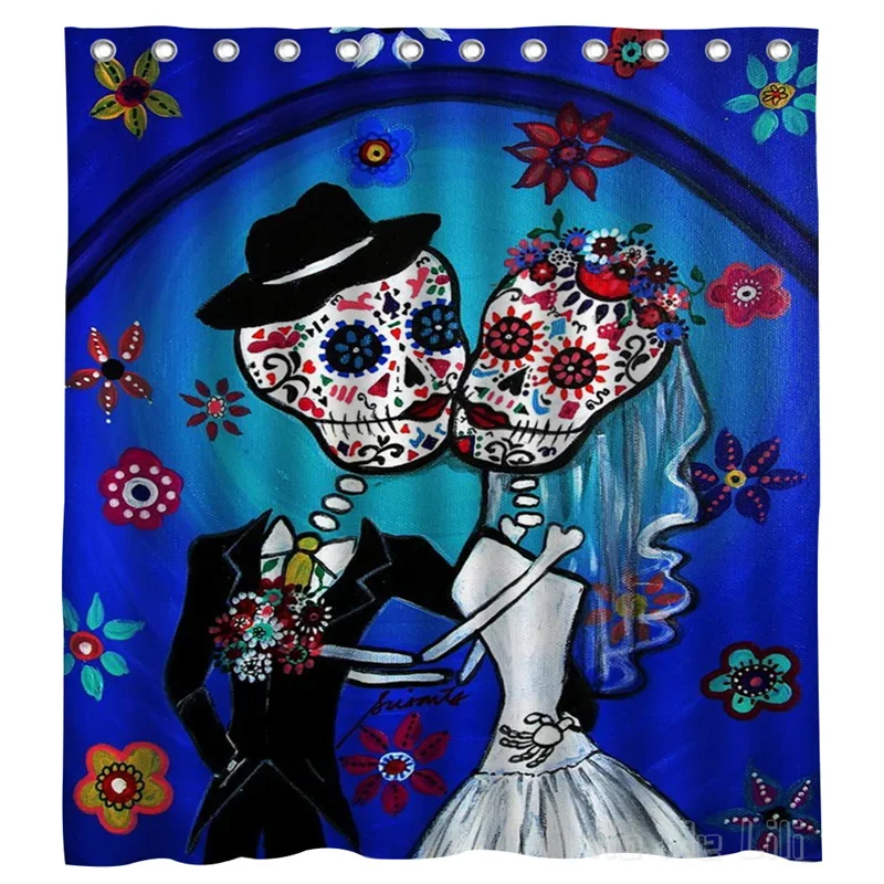 Day Of The Dead Bride And Groom Kiss Cool Helloween By Ho Me Lili Shower Curtain With Hooks Bathroom Decor