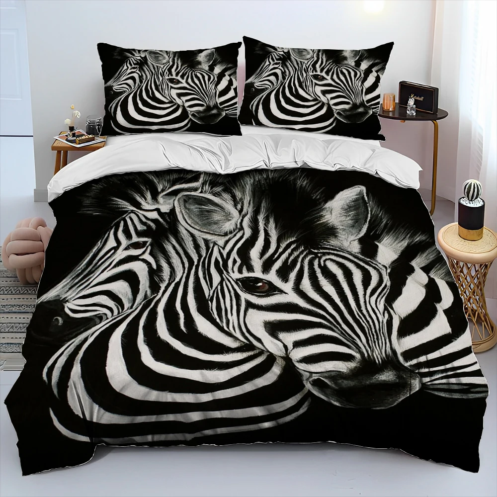 3D Wild Animal Zebra Comforter Bedding Set,Duvet Cover Bed Set Quilt Cover Pillowcase,King Queen Size Bedding Set Adult Kid Gift