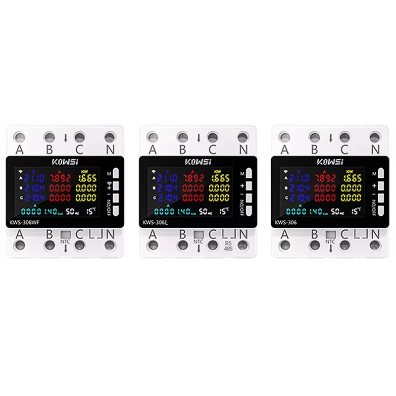KWS-306 투야 와이파이 전력 에너지 미터 AC 모니터 AC 85-290V 80A 3상 4선식 DIN 레일 과전압 저전압 보호기 전기