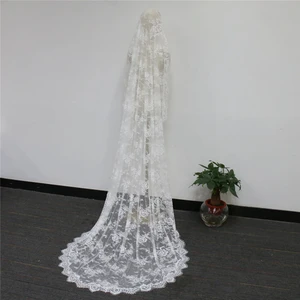 Voiles de mariée de style manteille blanc cassé Chapelle catholique vintage Accessoires longs pour mariées Fleurs florales douces 3M 8 meilleures ventes Catholic Veil - No 2