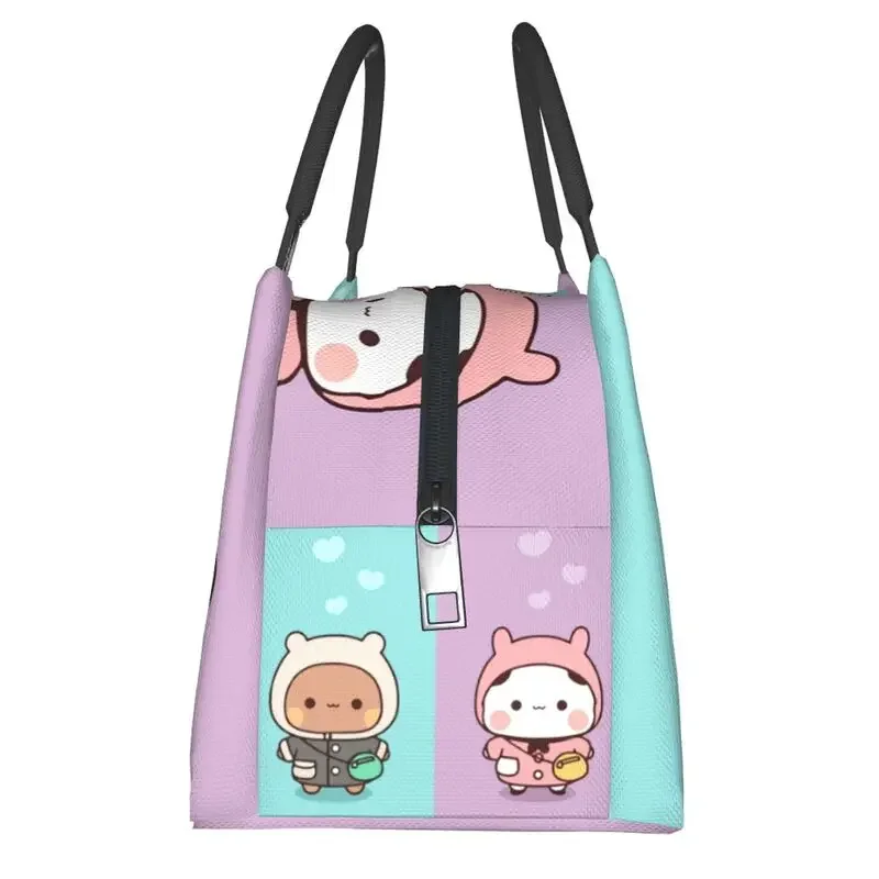 Dudu Bubu Mochi Peach Cat Funny Insulated Lunch Bags Women Resuable Panda Bear Hug Cooler Thermal Bento Box Office Picnic Travel