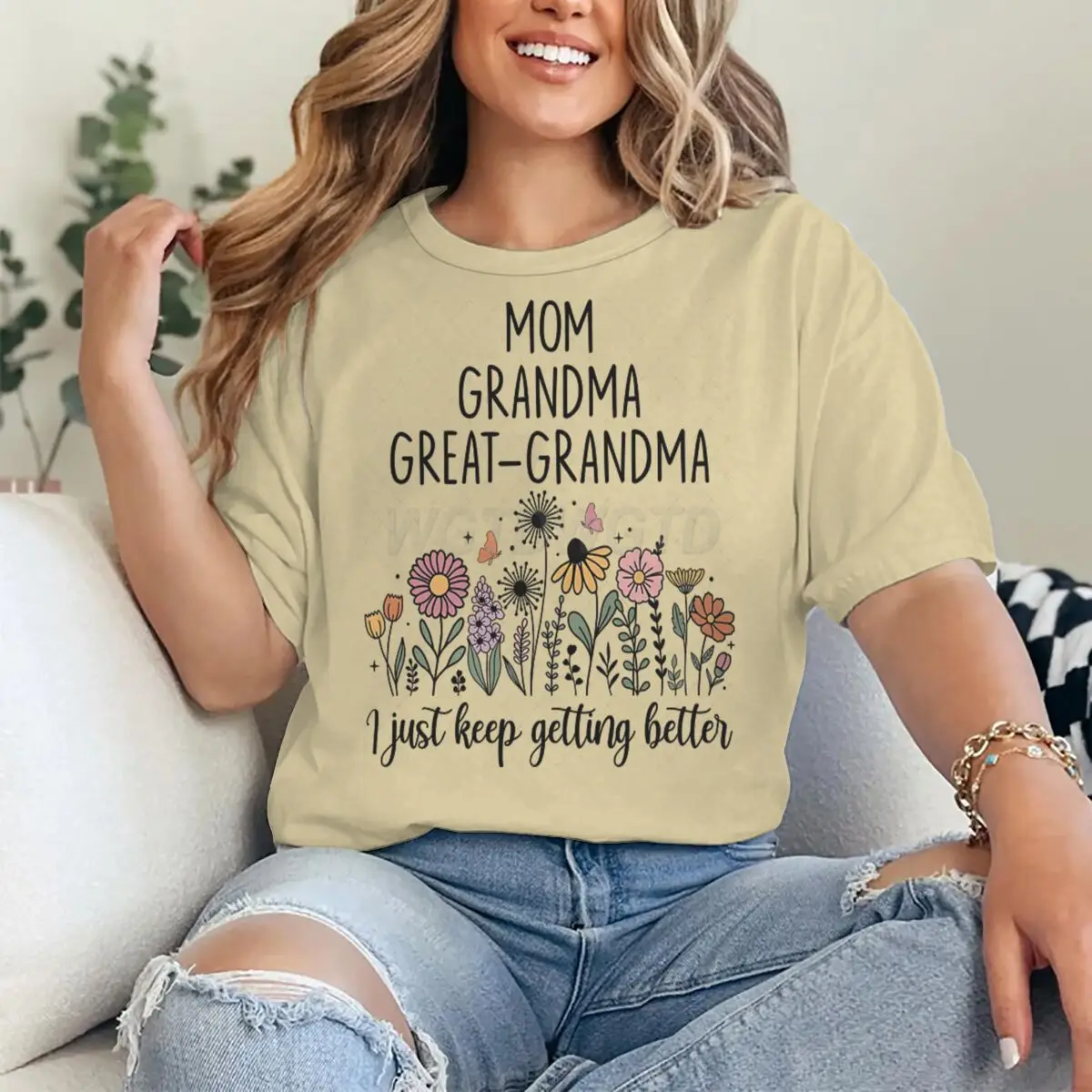 

Mom Grandma Great Grandma Printed T Shirt Vintage Flower Bohemia Style Floral Streetwear Short Sleeve Fun Mother's Gifts T-shirt