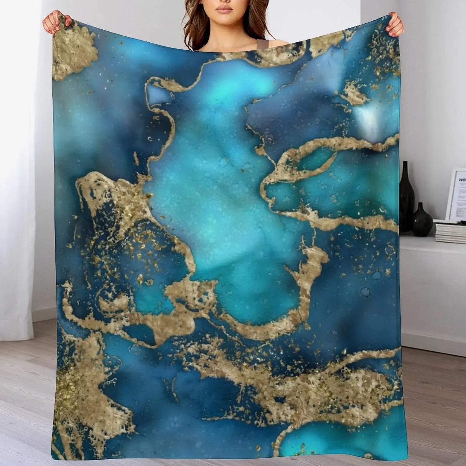 

Dreamy Blue Teal and Gold Throw Blanket Travel blankets and throws Blankets