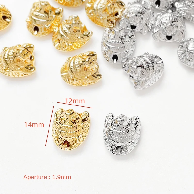 2PCS Brass Plated Genuine Gold Lion Head Through-hole Partition Beads DIY Produces Materials for Fashionable Jewelry Accessories