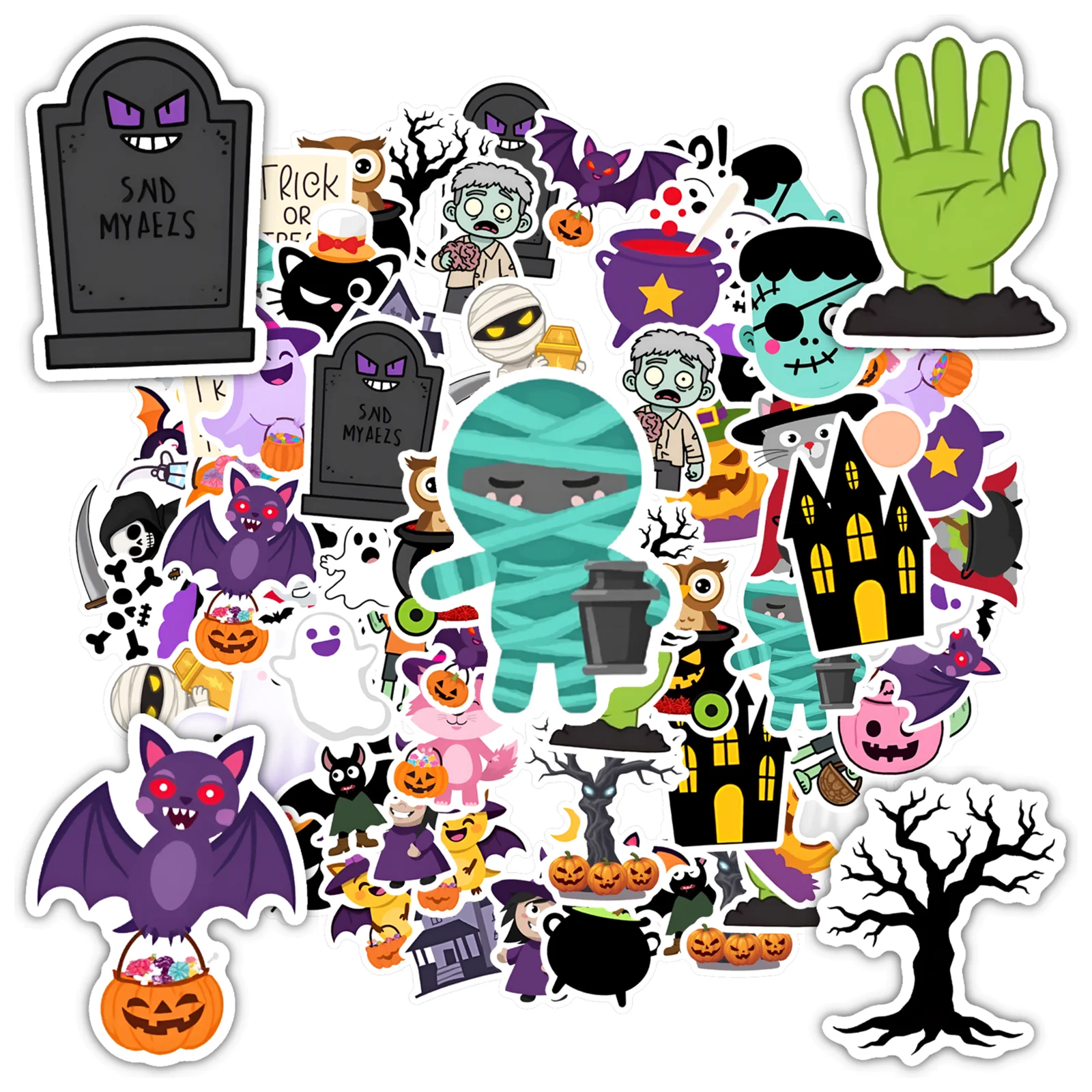 35pcs-50pcs Spooky Halloween Stickers Cartoon Monsters Funny Stickers Stickers For Guitar Laptop Helmet Skateboard