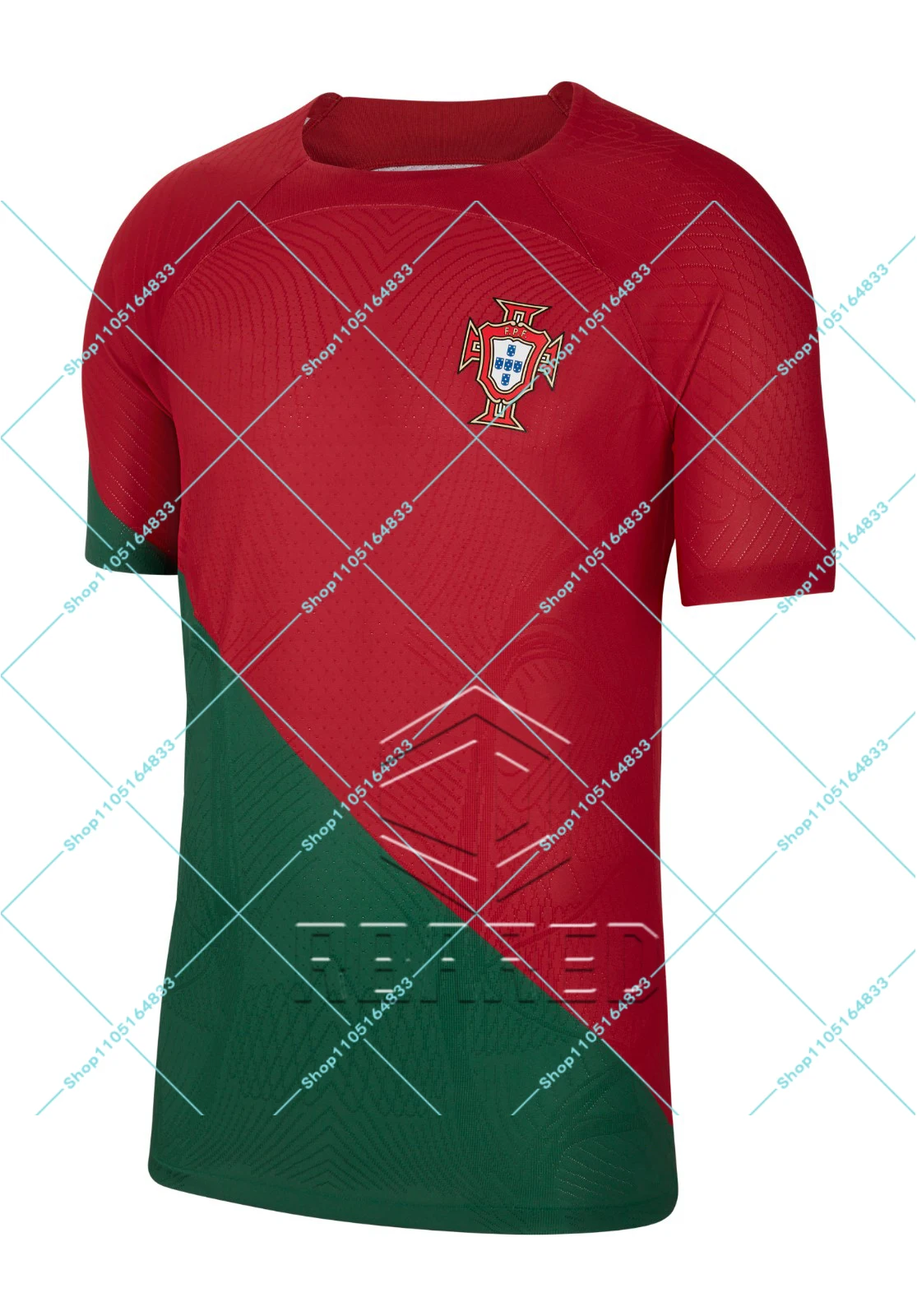 

22 Portugal Home Tee - Classic Red Green Short Sleeve Football Shirt with Crest Design
