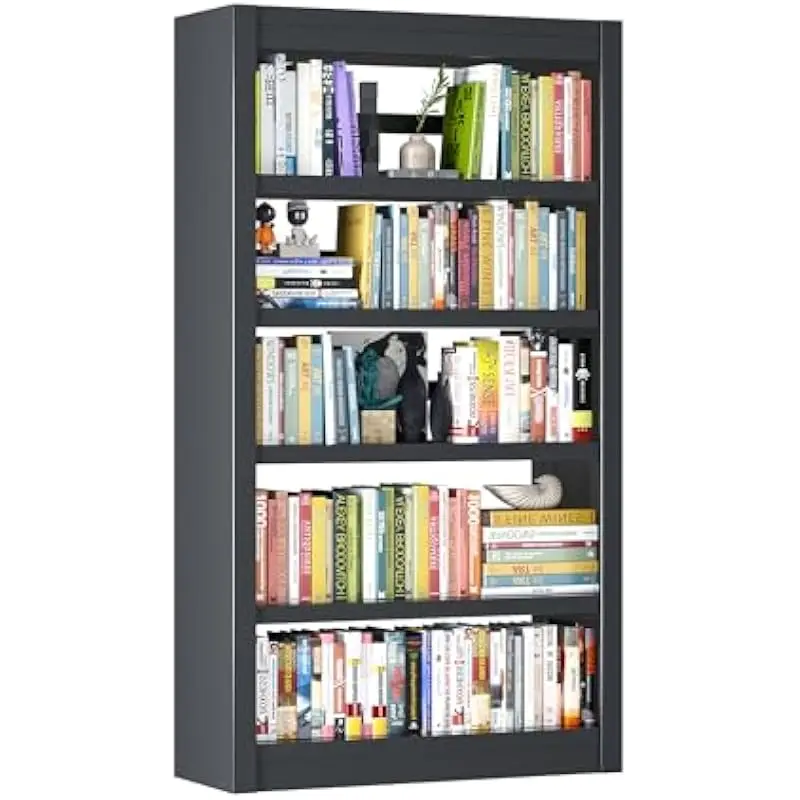 Metal 5-Tier Floor-Standing Bookcase with Adjustable Step Shelves • Rust-Resistant Powder-Coated Finish • 61 Inch Tall Rectangul