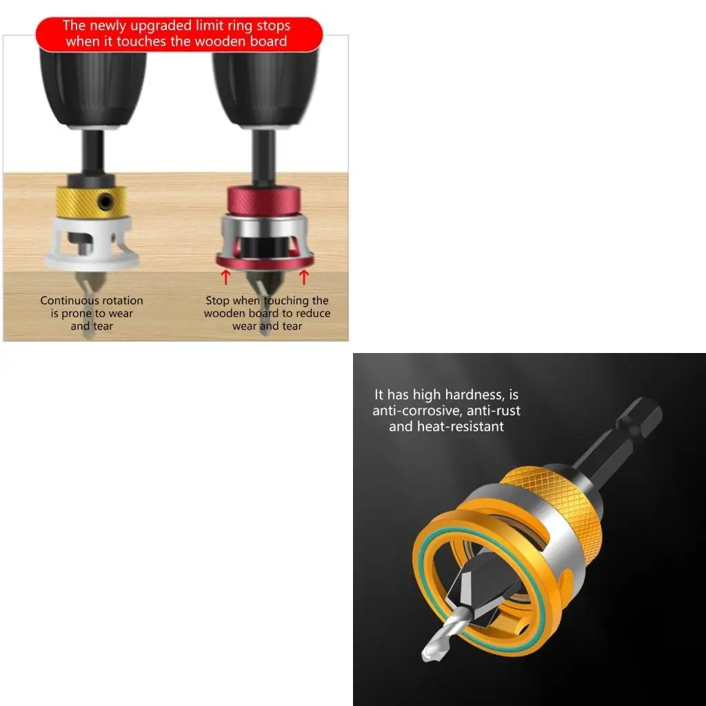 

652F Professional Countersink Drill Bit Set with Low Friction Depth Stop Shank Tapered Drill Bit For Woodworking