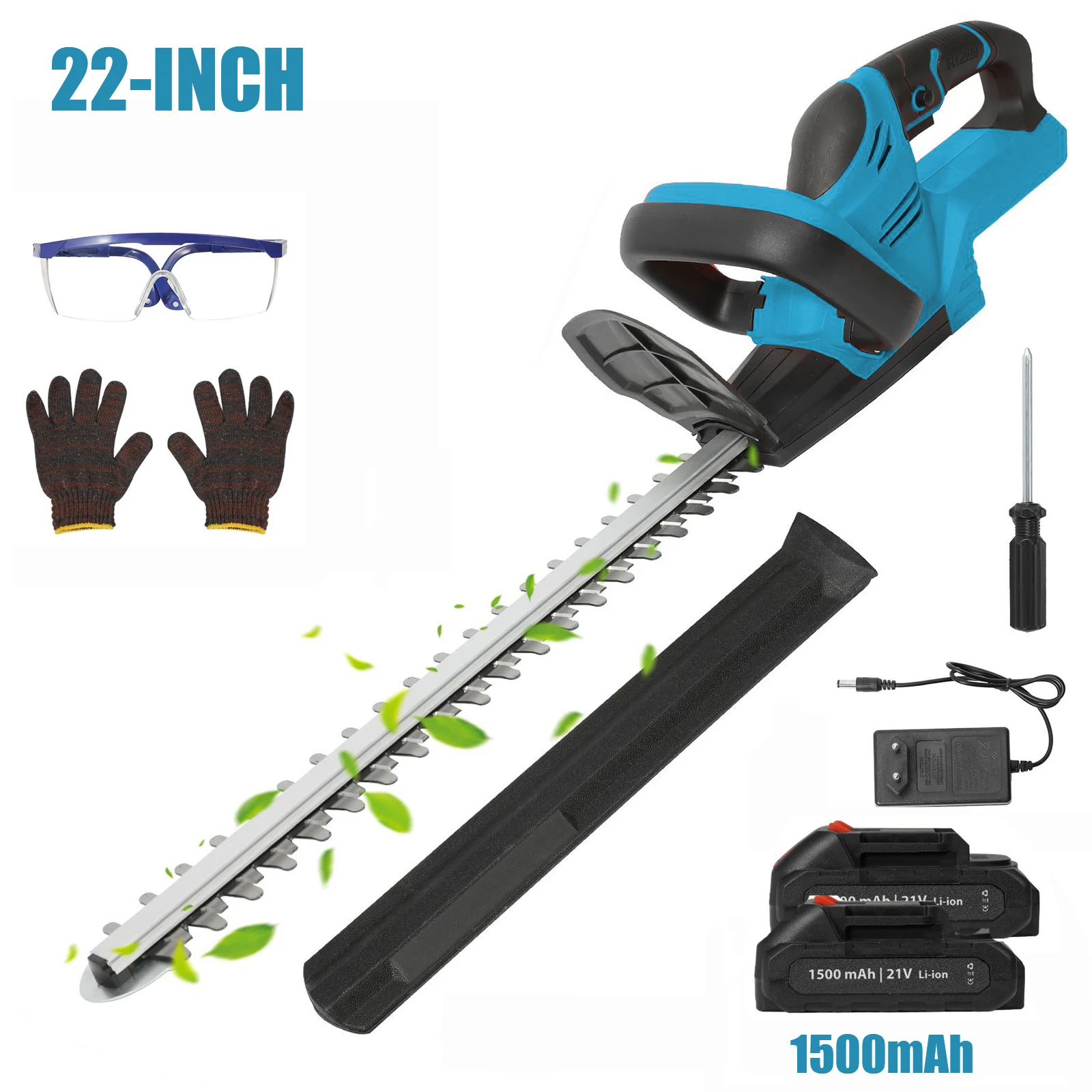 ماكينة تشذيب التحوط اللاسلكية 21 فولت 22 بوصة ماكينة تشذيب التحوط الكهربائية مع بطارية 1500 مللي أمبير وشاحن مع شفرة مزدوجة الحركة سعة 3/5 بوصة #1