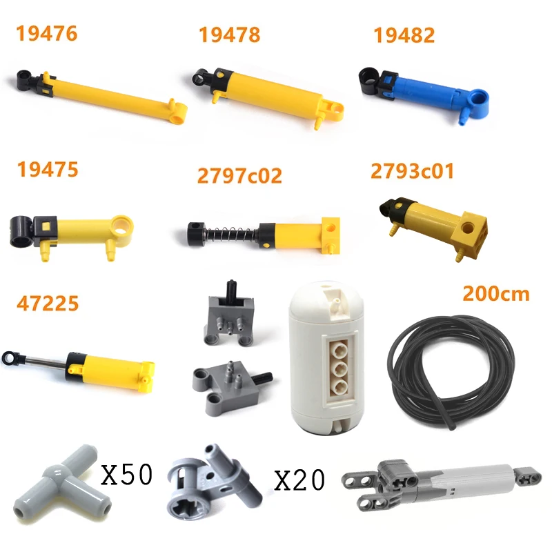 Technical Parts DIY Pneumatic Kit With Air Pump Push Rod Switch Piston Air Pipe Pneumatic Pump MOC Blocks Bricks 47225 19476