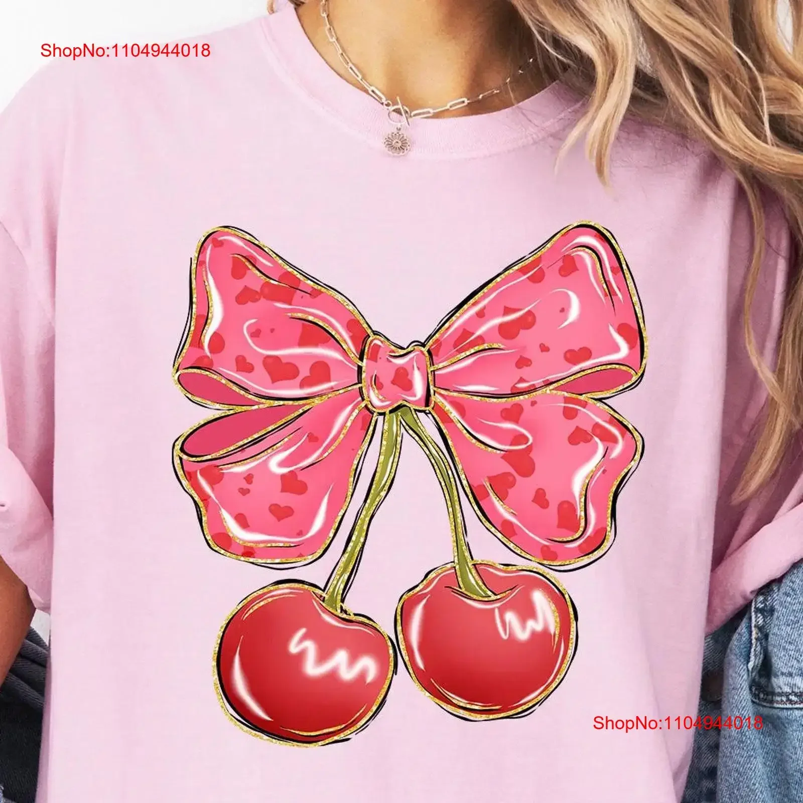 

Cherry Love T Shirt Valentines Day Faux Glitter Coquette Heart Design Woman Wear Darling vintage Washed designer clothes