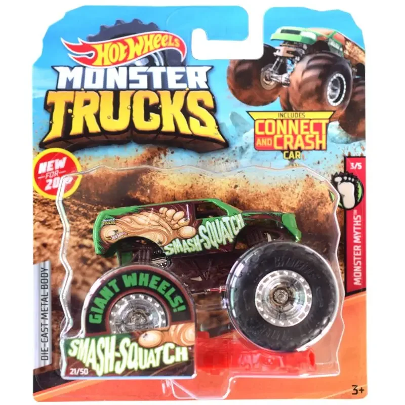 Original Hot Wheels Car Moster Trucks Diecast 1/64 Dinosaur Beast Giant Wheels Metal Car Model Crash Racing Vehicle Boys Toys