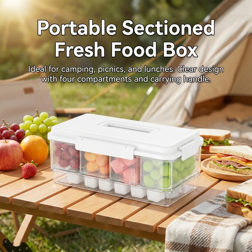 

Food Grade Portable Lunch Box With Handle Compartment Design For Outdoor Picnic Bento Container Leak Proof Meal Prep Storage