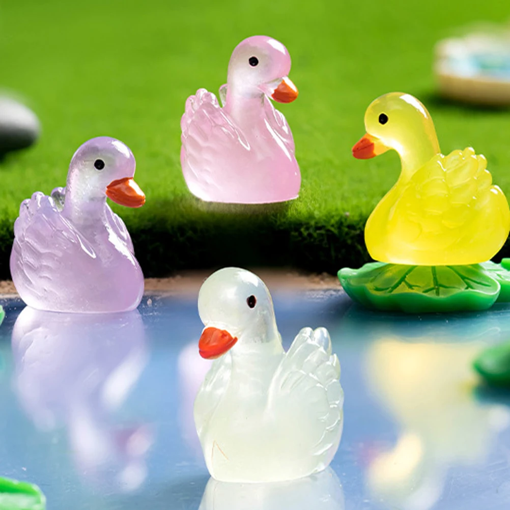 

12 Pcs Luminous Swan Ornament Home Decor Mini Figurines Bulk Frogs to Hide Figures Statuette
